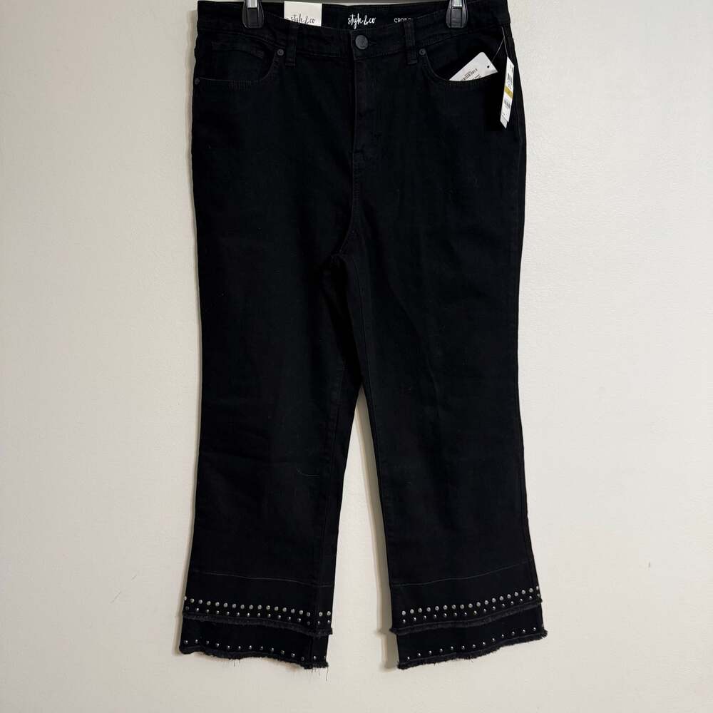 NWT Style & Co. Women's Black Studded Tiered Cropped‎ Jeans